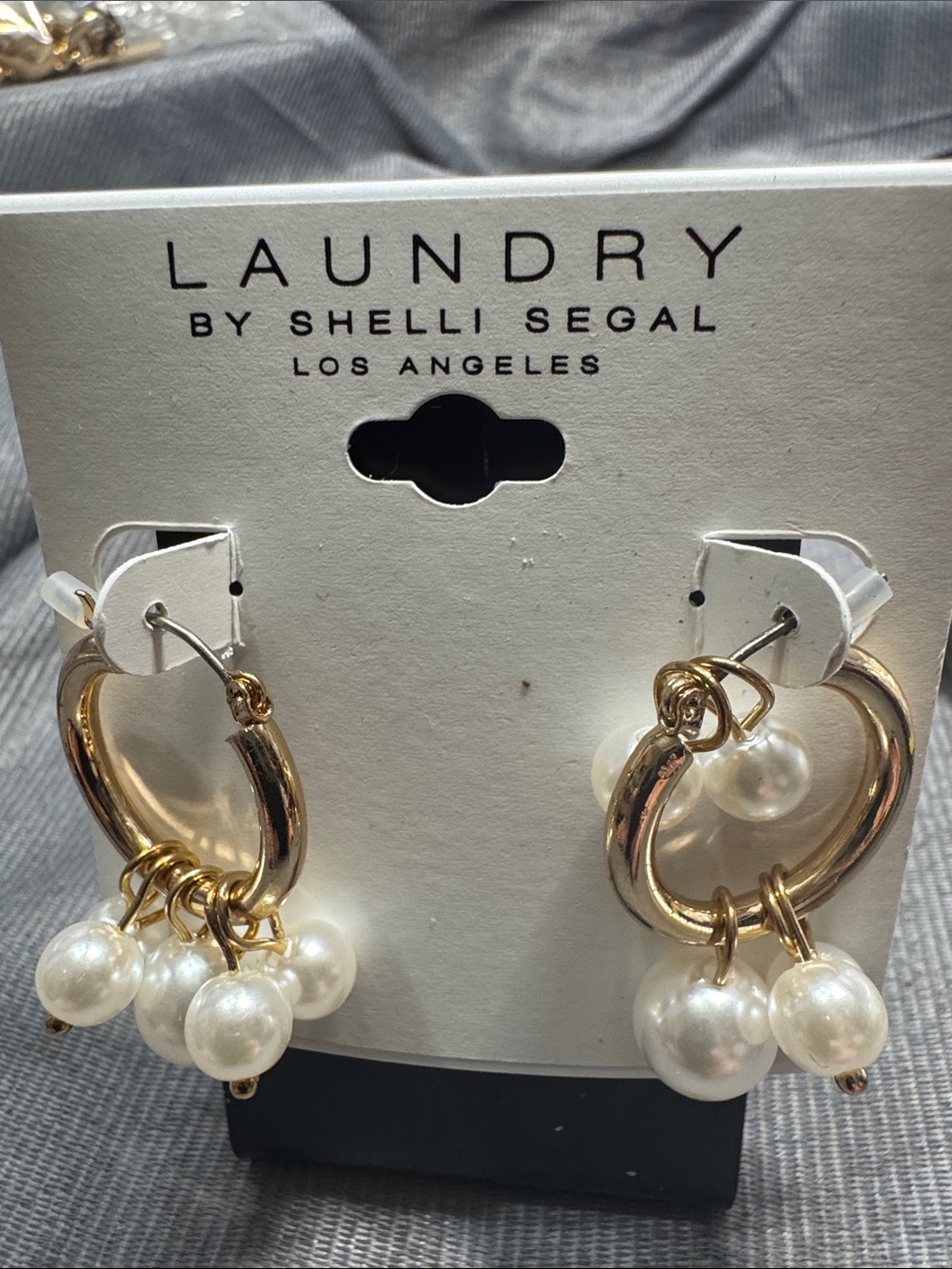Laundry By Shelli Segal Gold Hoop Earrings with Pearl Dangles